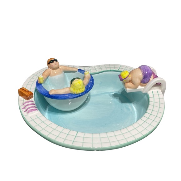 Lotus Kitchen Vintage Lotus Swimming Pool Chip Dip Bowl Serving Set